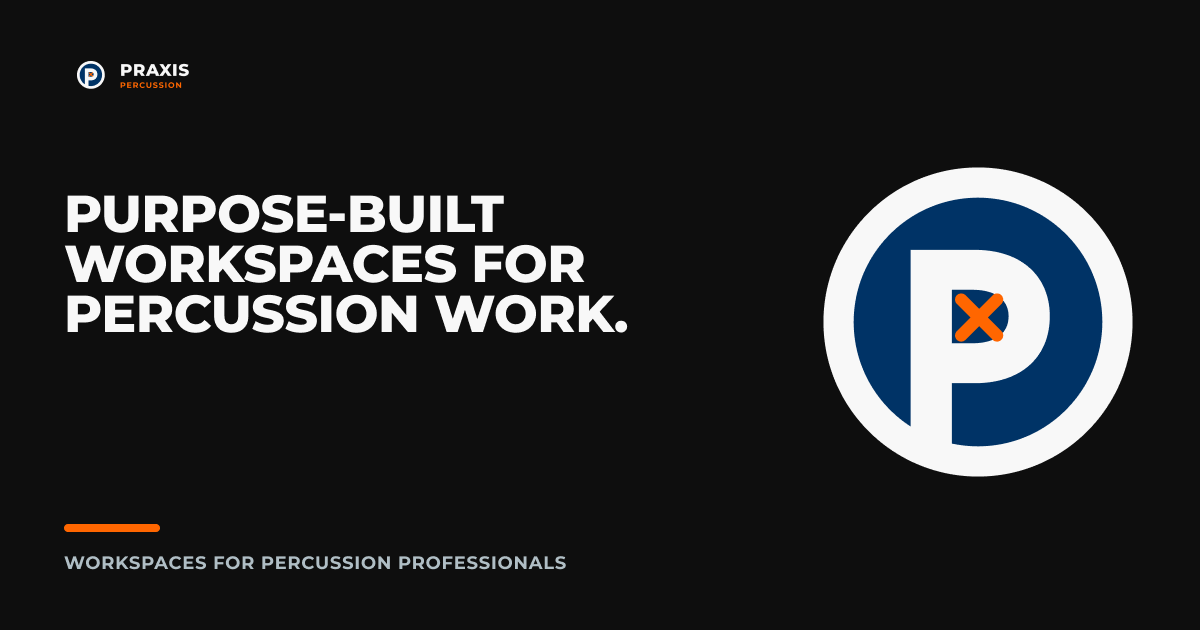 Praxis Percussion visual identity for purpose-built percussion workspaces