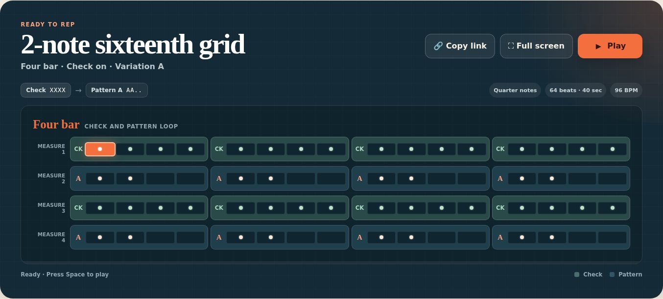 The Backwerd Rhythm Shop Grid Board showing a projected sixteenth-note timing grid